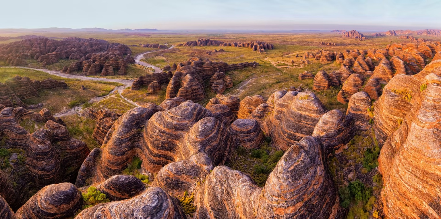 A range of beehive shaped cones made of stone