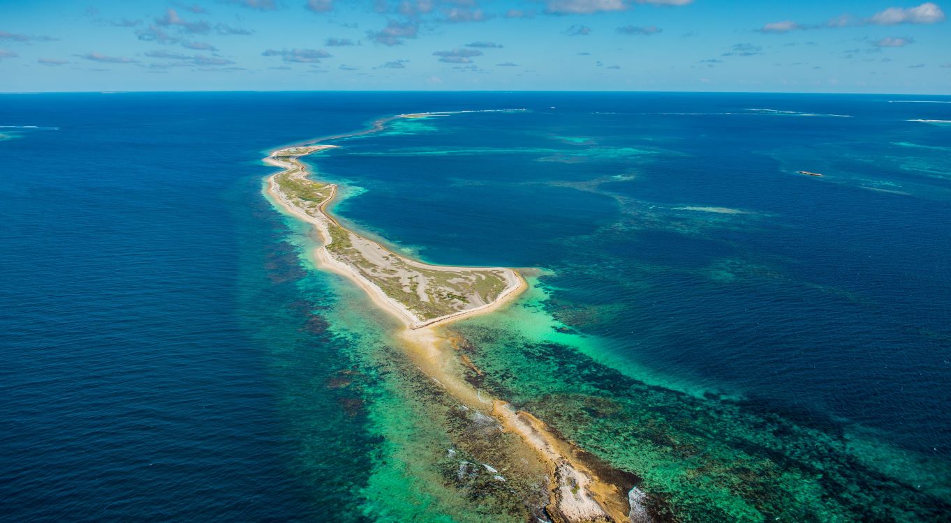 A drone image of islands in the ocean