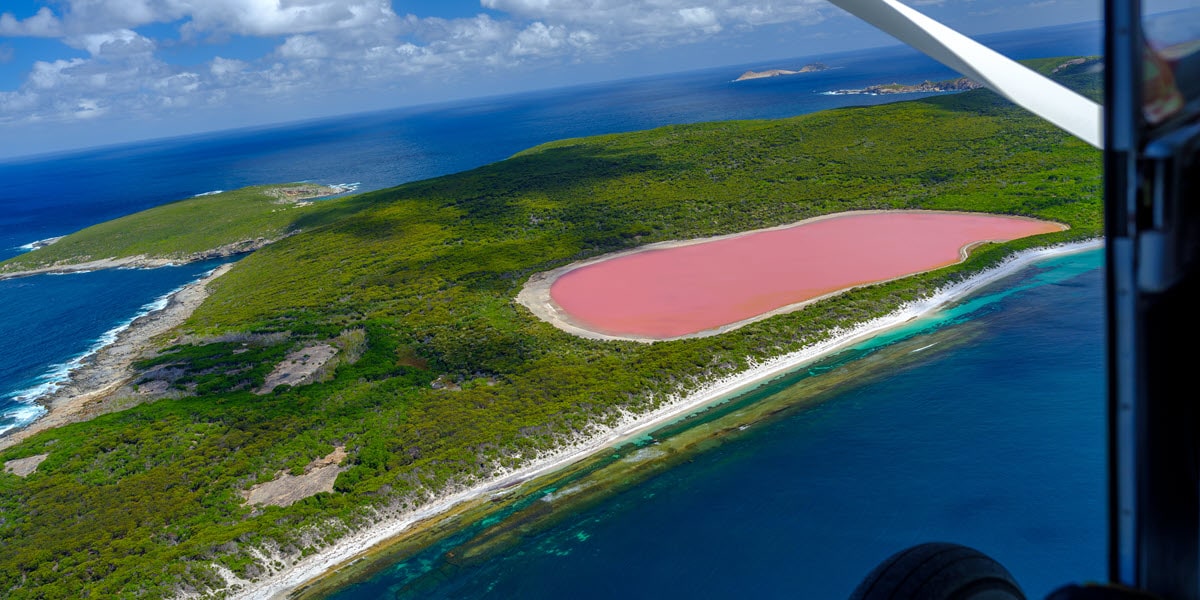 Aerial view of Lake Hillier, Middle Island near Esperance