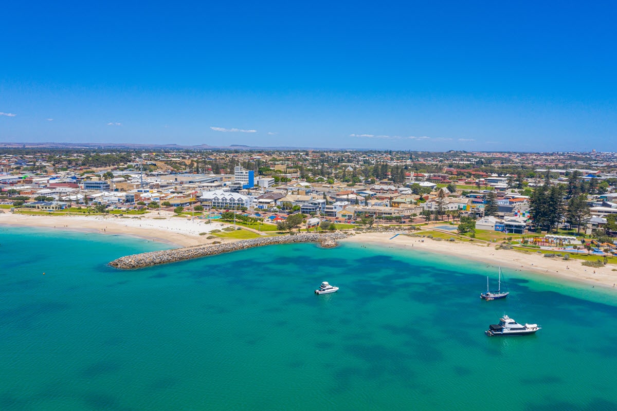 A beautiful clear blue sky over the Geraldton Foreshore in Western Australia.