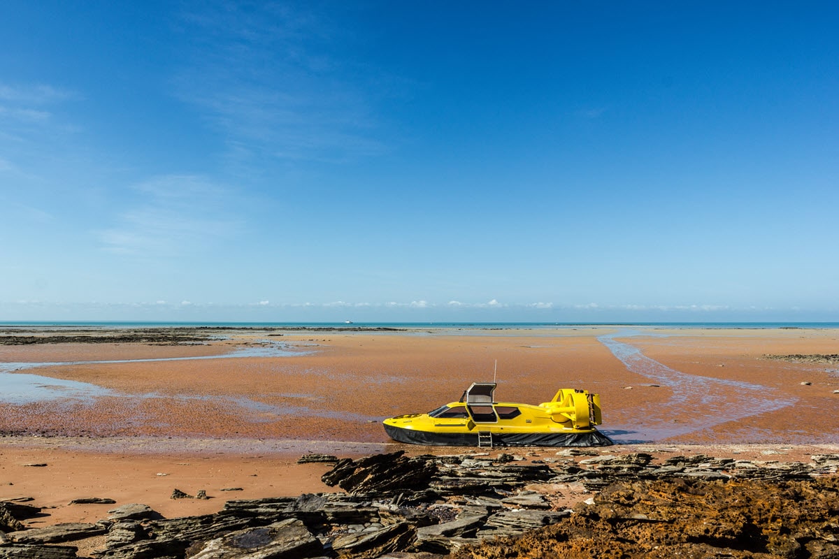 Hovercraft sitting near beach in Broome, Western Australia.