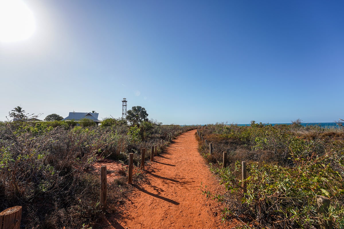 Walking to Gantheaume Point on offroad track in Broome, Western Australia.