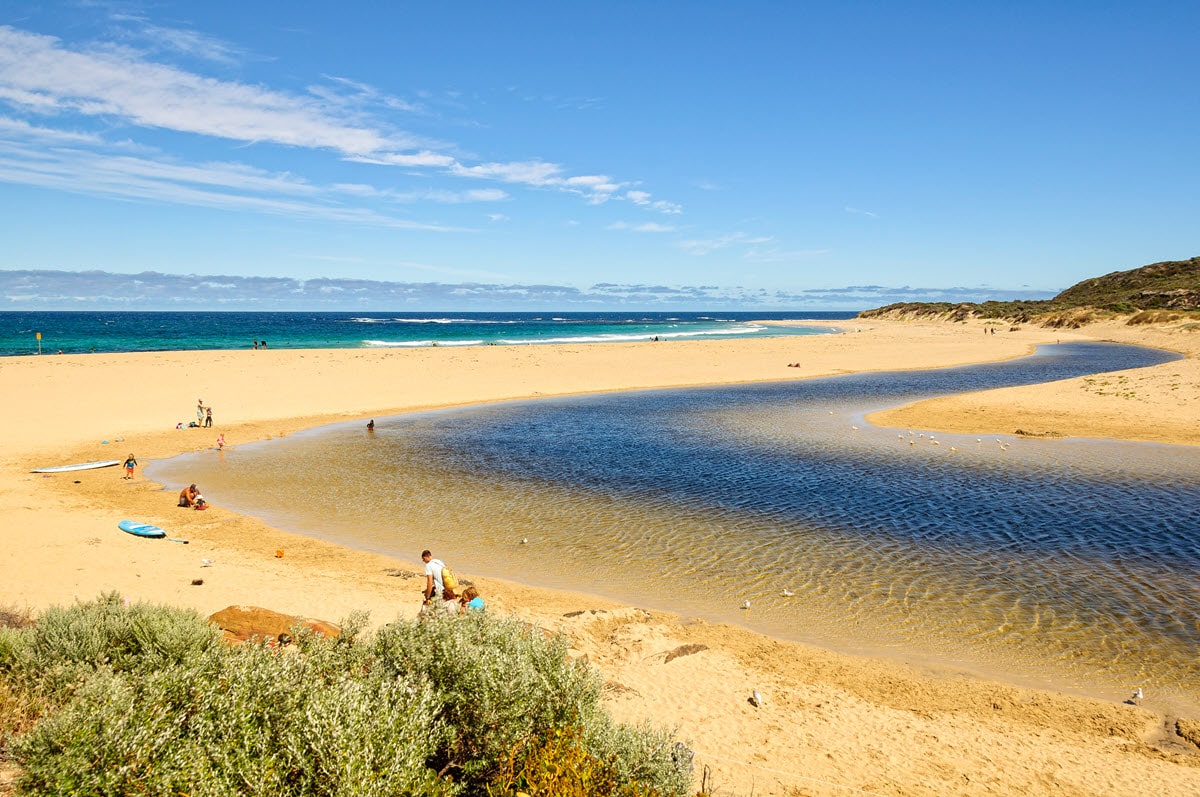 The mouth of Margaret River at the northern end of Calgardup Bay in Prevelly Western Australia.