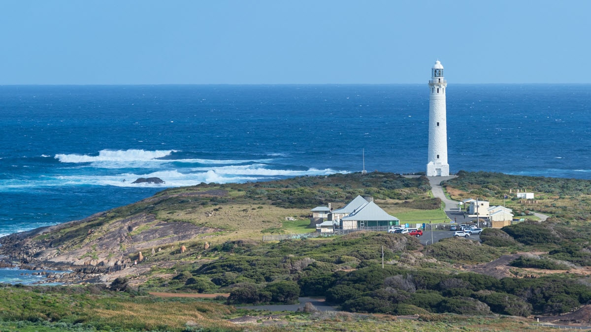 Cape Leeuwin Lighthouse in Leeuwin-Naturaliste National Park, Western Australia.