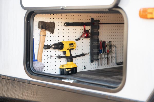 pegboard under caravan to store tools