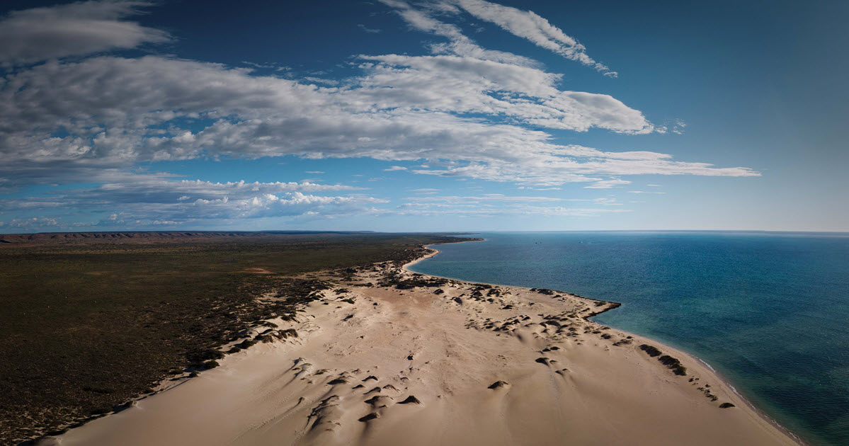 Aerial view over Shark Bay in Western Australia’s North West.