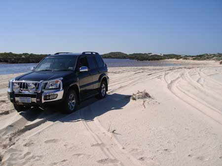 4wd on hill river mouth beach jurien bay