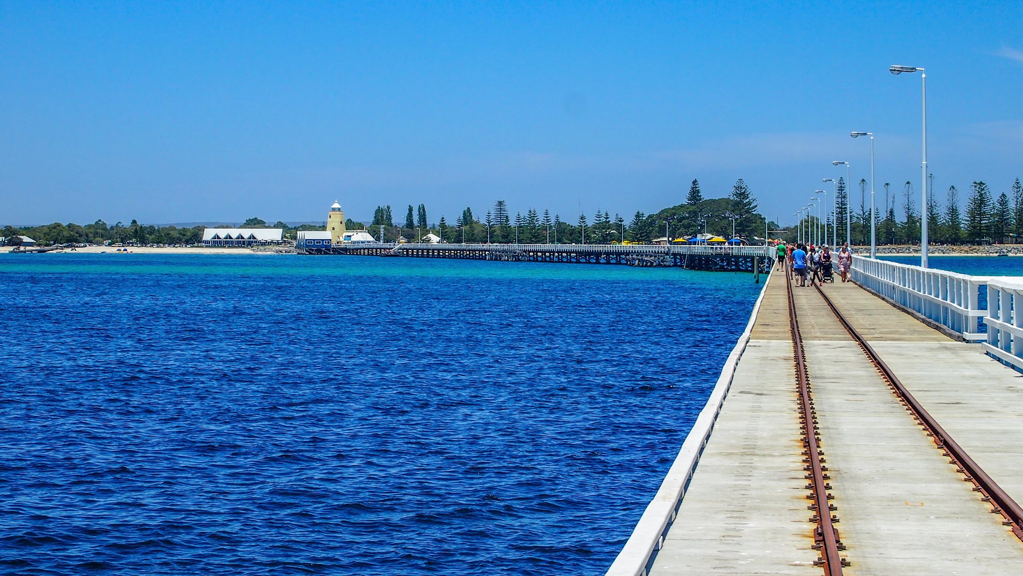 View down the long Busselton Jetty in WA's south west.