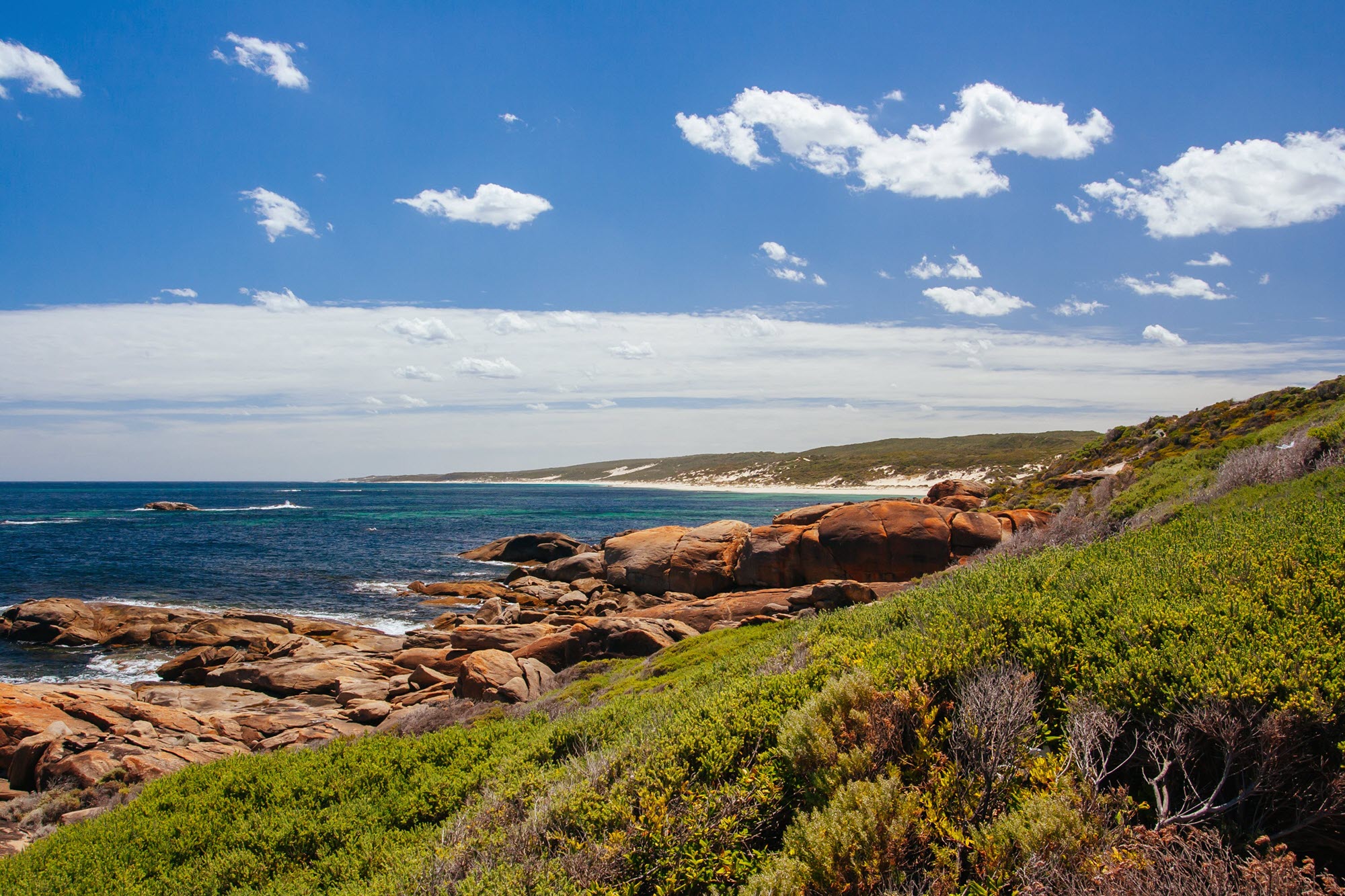 Views on a sunny day over a beach in Margaret River, WA.