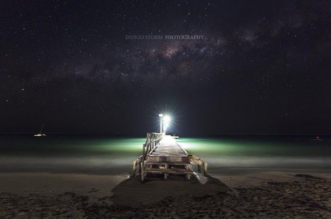 The jetty showcased in Horrocks with a stunning display of stars above.