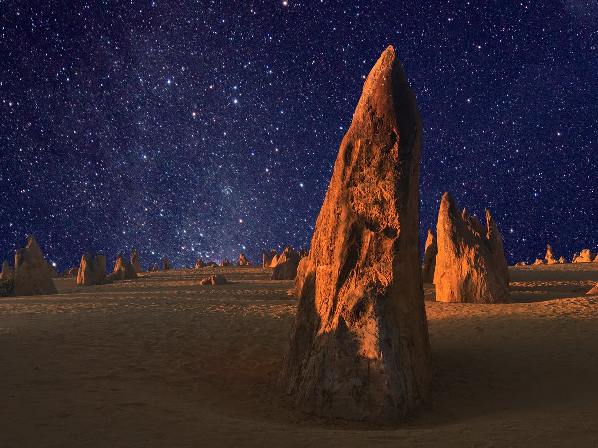 The stunning sky lights with stars when it hits night at Nambung National Park.