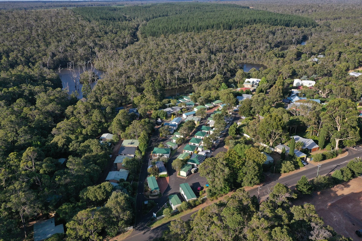 Stunning aerial view over Margaret River’s vast forests in southwest WA.
