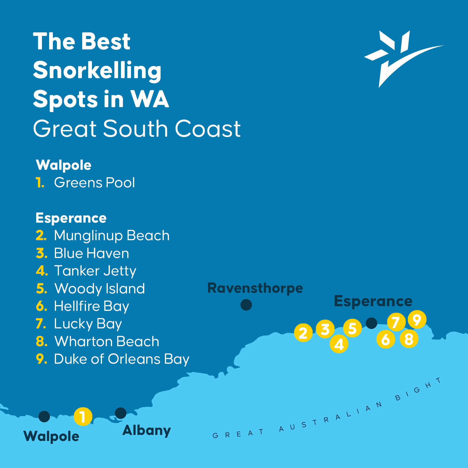 The best snorkelling spots in WA: Great South Coast map.