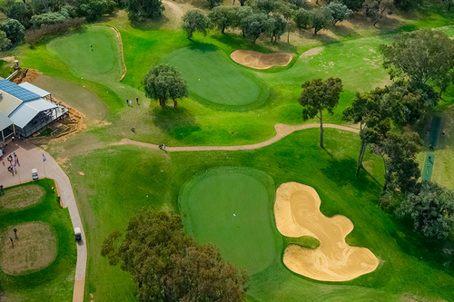 A drone image of a golf course